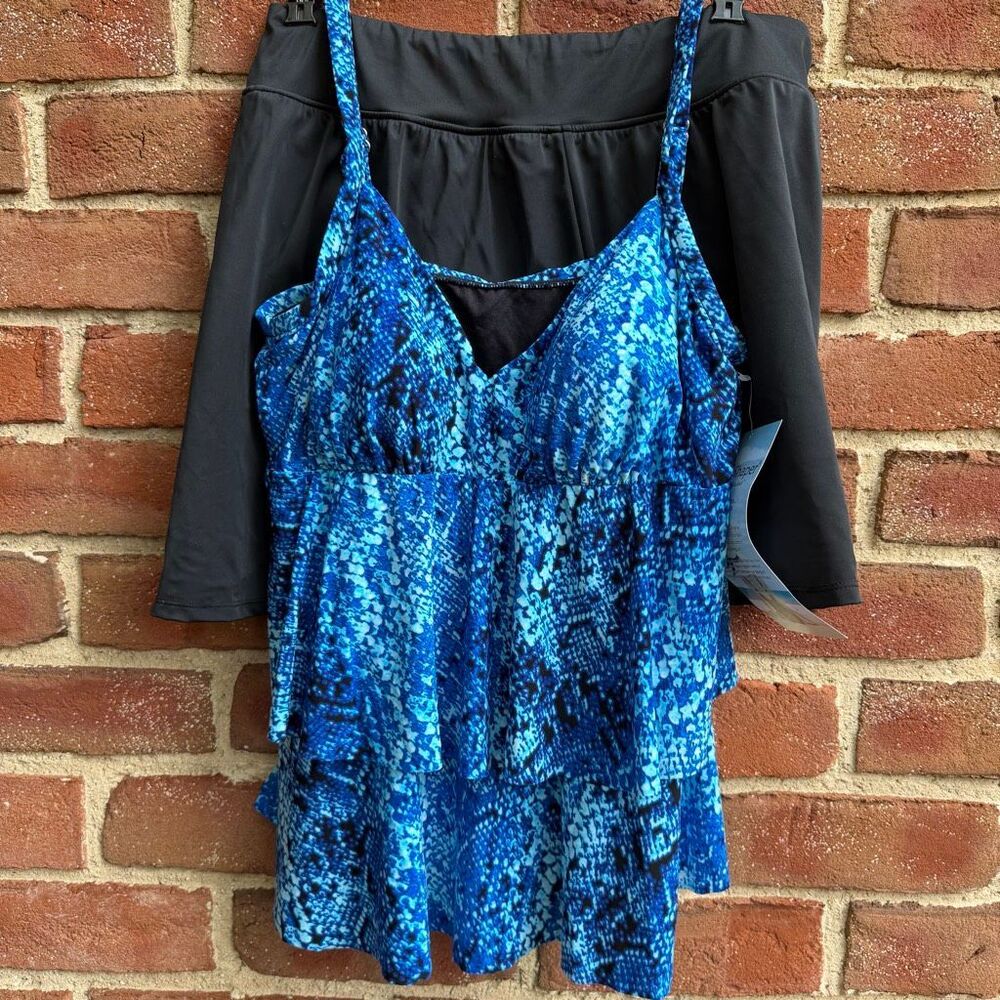 DreamShaper by Miraclesuit Rylee V-Neck Skort Swimsuit blue SZ 12 NEW